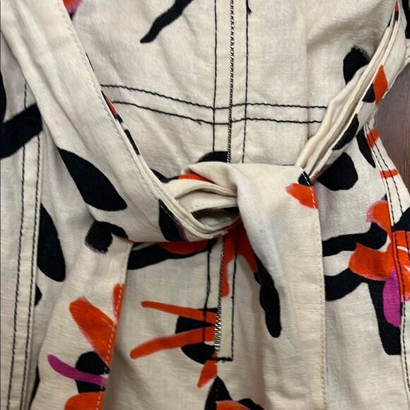 Tanya Taylor Margot Linen Blend Orange Blooms Design Print Jumpsuit Boho - Picture 4 of 14